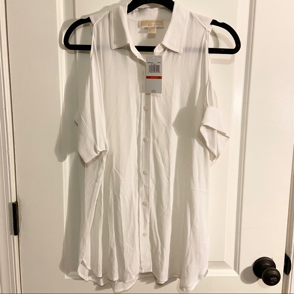 MICHAEL Michael Kors Cold Shoulder Button Down Top